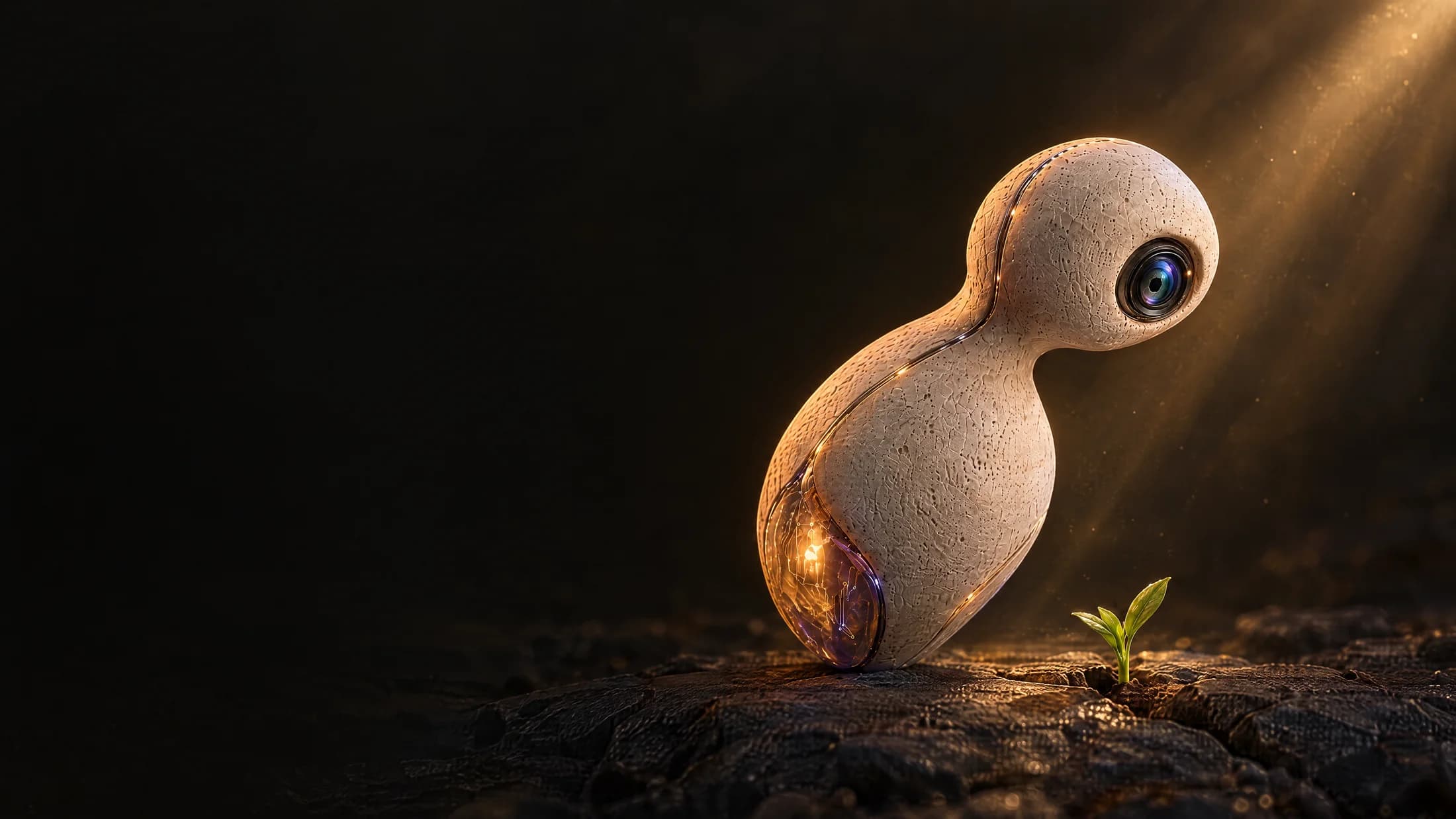 The NTIC robotic explorer noticing a new green shoot.